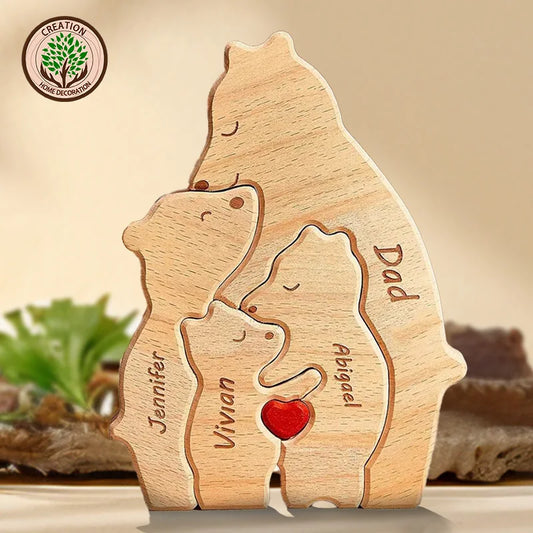 Customizable 3D Wooden Bear Art Decor Laser-Cut Handcrafted Warm Sentimental Gift for Mom Family Friends This Christmas