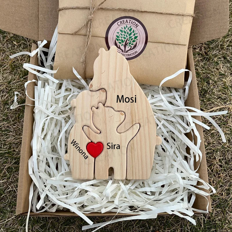 Customizable 3D Wooden Bear Art Decor Laser-Cut Handcrafted Warm Sentimental Gift for Mom Family Friends This Christmas
