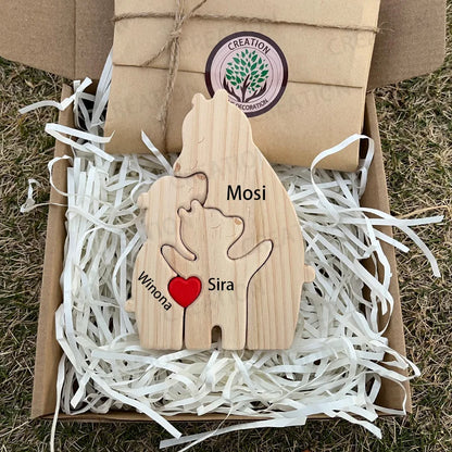 Customizable 3D Wooden Bear Art Decor Laser-Cut Handcrafted Warm Sentimental Gift for Mom Family Friends This Christmas