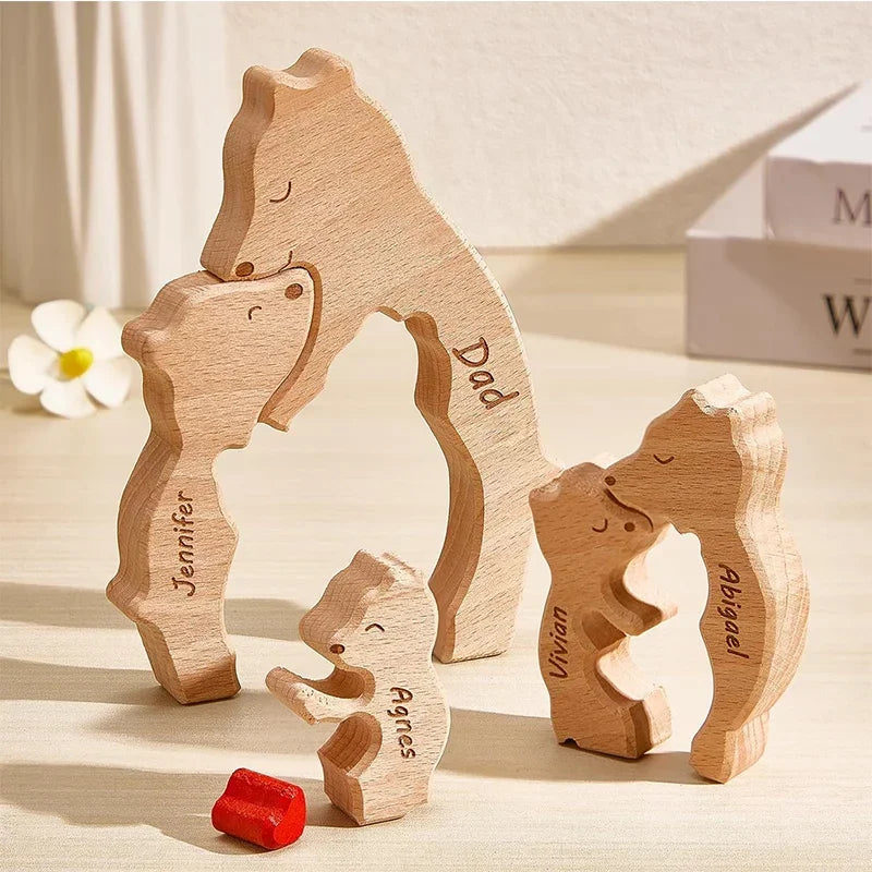 Customizable 3D Wooden Bear Art Decor Laser-Cut Handcrafted Warm Sentimental Gift for Mom Family Friends This Christmas