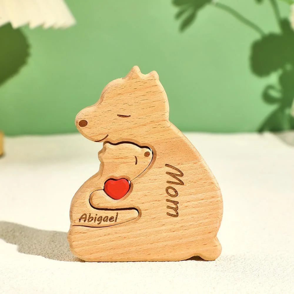 Customizable 3D Wooden Bear Art Decor Laser-Cut Handcrafted Warm Sentimental Gift for Mom Family Friends This Christmas